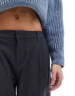 Bershka Low Rise Wide Leg Tailored Trousers In Grey For Women -Chic Maze Sales 207789054 3