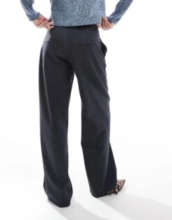 Bershka Low Rise Wide Leg Tailored Trousers In Grey For Women -Chic Maze Sales 207789054 5