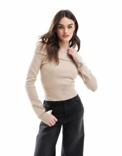 Bershka Bardot Knitted Jumper In Taupe For Women -Chic Maze Sales 207789068 1 taupe 1