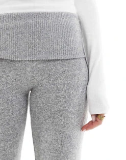 Bershka Fold Over Waistband Soft Touch Flared Trousers In Grey For Women -Chic Maze Sales 207789350 5