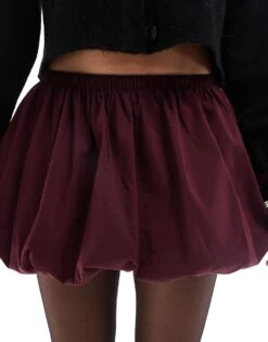 Bershka Puffball Mini Skirt In Burgundy For Women -Chic Maze Sales 207790092 2