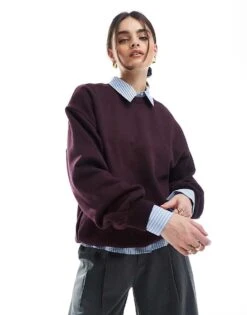Bershka Oversized Sweatshirt In Burgundy For Women -Chic Maze Sales 207829298 1 burgundy 1