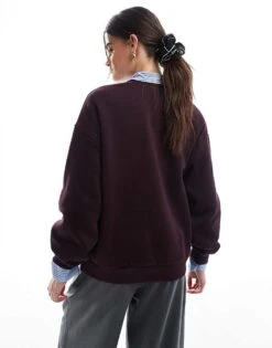 Bershka Oversized Sweatshirt In Burgundy For Women -Chic Maze Sales 207829298 3