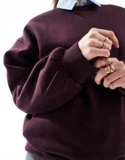 Bershka Oversized Sweatshirt In Burgundy For Women -Chic Maze Sales 207829298 4