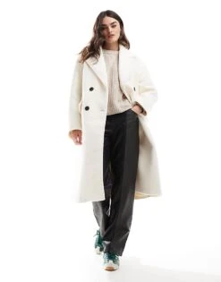 Bershka Wool Look Drop Shoulder Coat In Ecru For Women -Chic Maze Sales 207829330 1 ecru 1