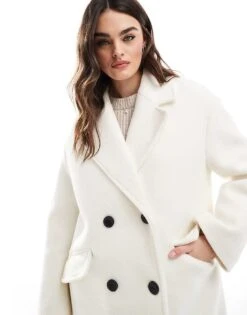 Bershka Wool Look Drop Shoulder Coat In Ecru For Women -Chic Maze Sales 207829330 3