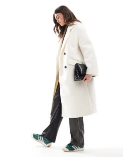 Bershka Wool Look Drop Shoulder Coat In Ecru For Women -Chic Maze Sales 207829330 4