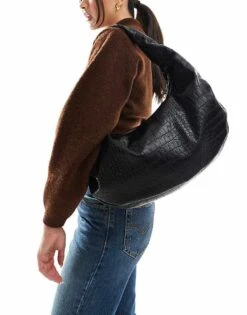 Bershka Croc Effect Slouchy Shoulder Bag In Black For Women -Chic Maze Sales 207829331 1 black 1