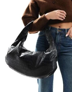 Bershka Croc Effect Slouchy Shoulder Bag In Black For Women -Chic Maze Sales 207829331 4