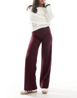 Bershka Wide Leg Tailored Trousers In Burgundy For Women -Chic Maze Sales 207829414 1 burgundy 1