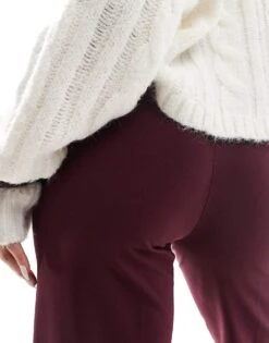 Bershka Wide Leg Tailored Trousers In Burgundy For Women -Chic Maze Sales 207829414 2