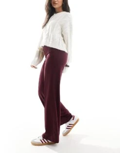 Bershka Wide Leg Tailored Trousers In Burgundy For Women -Chic Maze Sales 207829414 3
