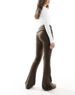 Bershka Fold Over Waistband Flared Trousers In Brown For Women -Chic Maze Sales 207829426 4