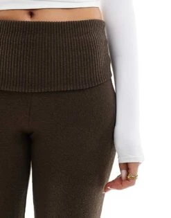 Bershka Fold Over Waistband Flared Trousers In Brown For Women -Chic Maze Sales 207829426 5