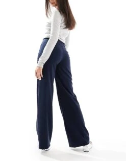 Bershka Wide Leg Tailored Trousers In Navy For Women -Chic Maze Sales 207829495 3