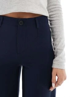 Bershka Wide Leg Tailored Trousers In Navy For Women -Chic Maze Sales 207829495 4