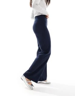 Bershka Wide Leg Tailored Trousers In Navy For Women -Chic Maze Sales 207829495 5