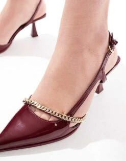 Bershka Pointed Chain Detail Heeled Court Shoes In Burgundy For Women -Chic Maze Sales 207842179 3