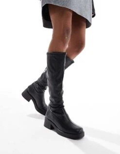 Bershka Knee High Clean Boots In Black For Women -Chic Maze Sales 207842180 1 black 1