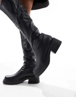 Bershka Knee High Clean Boots In Black For Women -Chic Maze Sales 207842180 3