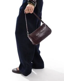 Bershka Croc Effect Shoulder Bag In Burgundy For Women -Chic Maze Sales 207874382 3