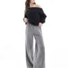 Bershka Tie Waist Wide Leg Joggers In Dark Grey For Women -Chic Maze Sales 207875474 1 grey