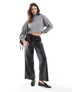 Bershka Soft Touch High Neck Top And Trousers Co-ord In Light Grey -Chic Maze Sales 207924524 1 grey 1