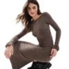 Bershka Low Back Knitted Midaxi Dress In Chocolate For Women Brown -Chic Maze Sales 207924530 1 brown