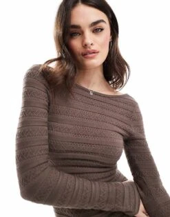 Bershka Low Back Knitted Midaxi Dress In Chocolate For Women Brown -Chic Maze Sales 207924530 3