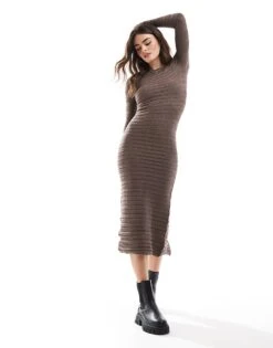 Bershka Low Back Knitted Midaxi Dress In Chocolate For Women Brown -Chic Maze Sales 207924530 4