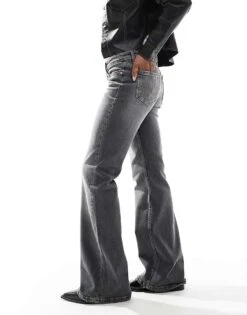 Bershka Low Rise Flared Jeans In Washed Grey For Women -Chic Maze Sales 207924741 3