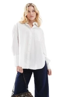 Bershka Oversized Deep Cuff Shirt In White For Women -Chic Maze Sales 207924752 1 white 1