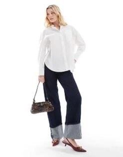 Bershka Oversized Deep Cuff Shirt In White For Women -Chic Maze Sales 207924752 2