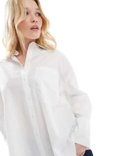 Bershka Oversized Deep Cuff Shirt In White For Women -Chic Maze Sales 207924752 3