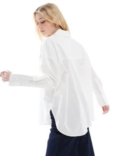 Bershka Oversized Deep Cuff Shirt In White For Women -Chic Maze Sales 207924752 4