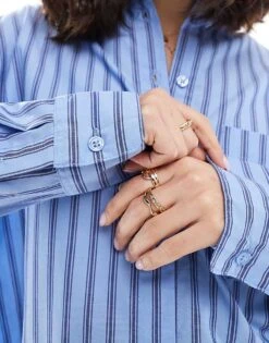 Bershka Oversized Shirt In Blue Pinstripe For Women -Chic Maze Sales 207963350 3