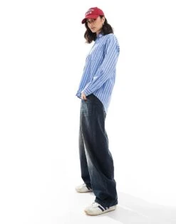 Bershka Oversized Shirt In Blue Pinstripe For Women -Chic Maze Sales 207963350 4