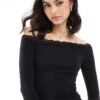 Bershka Asymetric Lace Detail Top In Black For Women -Chic Maze Sales 207963351 1 black