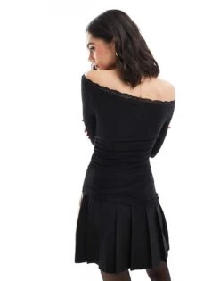 Bershka Asymetric Lace Detail Top In Black For Women -Chic Maze Sales 207963351 4