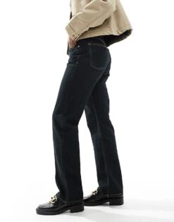 Bershka Straight Leg Jeans In Dark Indigo For Women Dark Blue -Chic Maze Sales 207963374 2