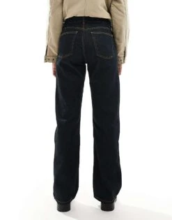 Bershka Straight Leg Jeans In Dark Indigo For Women Dark Blue -Chic Maze Sales 207963374 3