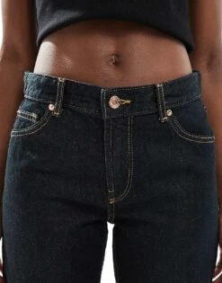 Bershka Straight Leg Jeans In Dark Indigo For Women Dark Blue -Chic Maze Sales 207963374 4