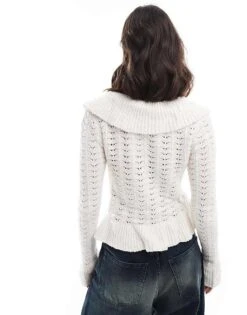 Bershka Tie Front Cardigan In Ecru For Women -Chic Maze Sales 207963383 2