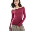 Bershka Asymetric Lace Detail Top In Burgundy For Women -Chic Maze Sales 207963389 1 burgundy