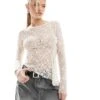 Bershka Asymetric Lace Top In Ecru For Women -Chic Maze Sales 208009536 1 ecru