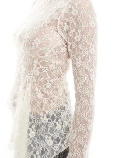 Bershka Asymetric Lace Top In Ecru For Women -Chic Maze Sales 208009536 4