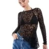 Bershka Asymetric Lace Top In Black For Women -Chic Maze Sales 208009560 1 black