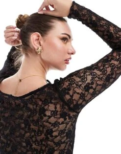 Bershka Asymetric Lace Top In Black For Women -Chic Maze Sales 208009560 4