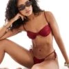 Bershka Satin Ruched Bikini Bottoms Co-ord In Burgundy For Women -Chic Maze Sales 208009635 1 burgundy
