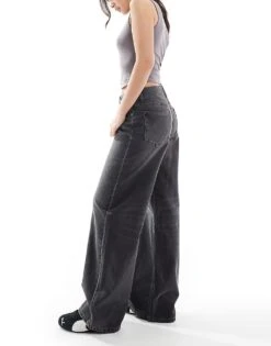 Bershka Baggy Straight Leg Jeans In Dark Grey For Women -Chic Maze Sales 208009641 3